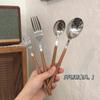 Cuchillo de mango delgado con imitación de grano de madera, tenedor, cuchara, cuchara de postre occidental para desayuno, tenedor de fruta de acero inoxidable para restaurante de estilo coreano