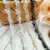 Encaje de Malla de un Solo Lado con Hilo Dorado y Plateado, Adorno de Piedras de Cristal con Perlas Cosidas a Mano, Cinta para Decoración de Ropa, Accesorios de Encaje para Manualidades