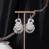 Pendientes Largos con Borlas de Imitación Plata Miao Estilo Étnico para Mujer, Mariposa Pavo Real Flor Pendientes Largos, Pendientes Estilo Bohemio para Fotografía de Viaje