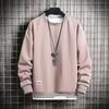 Suéter masculino personalizado por atacado suéter de cor sólida roupas de pescoço redondo estudante estilo coreano esportes soltos falso de duas peças forrado de lã suéter