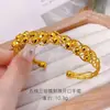Pulseira Trançada Torcida Dourada Banho de Latão com Cinco Laços, Novo Estilo Chinês Feminino Brilhante Pulseira Aberta Dourada com Contas Disco