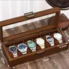 Caja de Almacenamiento para Relojes Madera de Nogal Negro Patrón de Madera Caja de Joyería Retro Caja de Almacenamiento de Madera para Joyería, Collares, Pulseras, Aretes