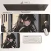 Mouse Pad Gamer Preto e Branco Anime Pintura a Tinta Menina Tamanho Médio Tapete Universal para Mesa de Computador Escritório Jogo Ilustração 2D