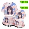 Lou Dao Ma Yi Día Hombre Verano Impresión a Color 3D Ombligo Manga Corta Camiseta Top Shorts Conjunto de Dos Piezas para Mujer Fuente Transfronteriza
