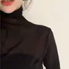 Transfronterizo 2023 Nuevo Estilo de Hong Kong Camiseta Base de Malla para Mujer Manga Larga Chifón Protector Solar Color Sólido Manga Larga Estilo Extranjero Interior