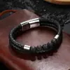 Fornecimento Transfronteiriço de Pulseiras de Pedra Vulcânica Natural Aço Inoxidável Estilo Europeu e Americano Pulseiras de Couro Personalizadas para Homens Atacado em Estoque