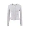 T378-26 Otoño estilo coreano ajuste ceñido cuello redondo manga larga jacquard calado de punto de un solo pecho chaqueta cárdigan