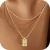 Collar de Amazon de 26 Letras en Capas con Colgantes Cuadrados, Elegante Collar con Colgante de Acero Inoxidable Dorado, Joyería de Moda para Mujeres