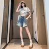 Shorts Jeans Rasgado Vintage para Mulheres, Novo Estilo Verão 2026, Cintura Alta Elástica, Emagrecimento, Hot Pants Largos Soltos