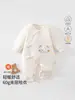 Macacão acolchoado de algodão fino classe A para recém-nascidos, primavera e outono, macacão quente para bebê, sem costura, com amarração, abotoamento enviesado, macacão espessado para engatinhar