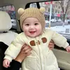Touca de Bebê Inverno Lã Fofa Estilo Coreano Super Fofa Acolchoada Quente Tricô Proteção de Orelha Touca à Prova de Vento para Recém-nascido