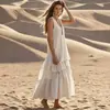 Chegada Nova Primavera/Verão 2026 Estação Independente Amazon Vestido Feminino Sem Mangas de Algodão e Linho com Barra Larga