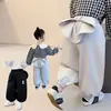 Calça infantil estilo coreano com detalhe de laço grande, nova moda 2026, calça longa casual para meninas pequenas, para usar no outono