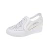 Comércio exterior transfronteiriço plus size sapatos brancos 2025 cunha salto alto coreano feminino único sapatos respirável altura interna aumentando mocassins slip-on