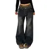 Calça Jeans Feminina Street Style Vintage Lavada Gradiente Barra Curva Distressed Reta Solta Wide-Leg Longa Tendência para Homens