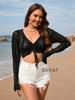 Blusa de encaje transfronteriza de Amazon de primavera y verano 2024, nueva blusa de comercio exterior con cuello en V, color sólido, suéter de moda europea y americana para mujer