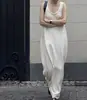 Vestido de Punto Largo sin Mangas con Cuello en U Grande para Mujer, Estilo Minimalista de Alta Gama, Holgado y Adelgazante, Adecuado para Vacaciones en la Playa
