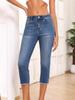 Jeans de Moda Versátiles Europeos y Americanos Populares para Mujer, Elásticos, con Borde de Piel, de Ocho Puntos, Transfronterizos