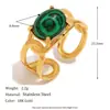 Estilo Europeu e Americano Retrô Design de Nicho Personalizado Ágata Verde Joias Anel de Esmeralda Banhado a Ouro 18K Aço Inoxidável