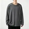 Camiseta deportiva casual para hombre de manga larga con estampado, moderna para adolescentes, adecuada para todas las estaciones, cuello redondo, top básico de manga larga