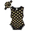 Kids Tales Europeu e Americano Meninas Roupas de Verão Triângulo Escalada Impresso Borla Roupas Cinto de Cabelo Envoltório de Bebê Roupas de Peido
