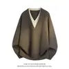 Otoño/Invierno 2026 Nueva Moda Suéter de Punto Pulóver con Cuello en V Falso de Dos Piezas Tallas Grandes Suéter Base Casual de Moda Holgado
