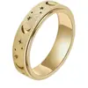 Anillos de Acero Inoxidable Transfronterizos, Anillos de Estrella y Luna Huecos y Escarchados de Moda y Sencillos, Anillos Giratorios para Aliviar el Estrés al por Mayor