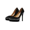 2026 Novo Modelo de Comércio Exterior 14cm Plataforma Impermeável Altíssima Salto Alto Feminino Bico Fino Salto Agulha com Strass Modelo Sapatos 10cm