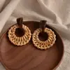 Pendientes Largos Boho Tejidos de Círculo Hueco, Pendientes Exagerados de Alta Gama, Accesorios para Orejas de Temperamento Único de Nicho