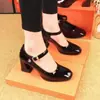 Zapatos de mujer para comercio exterior transfronterizo, zapatos Mary Jane de punta cuadrada con tacones medios gruesos, zapatos de cuero para mujer de tacón alto y poco profundos