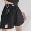 Shorts waffle deportivos de corte holgado para mujer, cintura elástica, hot pants de pierna ancha, shorts rectos casuales para casa que estilizan, de cintura alta