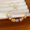 Pulseira geométrica extensível com zircônia banhada a ouro 18k real, toque de luxo leve e nicho de alta qualidade, acessório de pulso versátil para o dia a dia