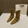 Botas de Cano Curto Quadradas de Couro Camurça com Fivela para Outono/Inverno 2025, Botas de Salto Grosso de Cano Largo, Botas Western, Botas Martin