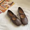 Nuevos Zapatos Mary Jane con Cordones y Punta Redonda para Mujer 2025 Otoño Zapatos Planos de Ballet Planos de Boca Baja Modernos
