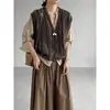 Chaleco de Punto Retro de Cuello V Rayado sin Mangas Estilo Old Money de Jiangzuo para Mujer, Prenda Versátil para Superponer en Otoño 1030