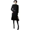 Saia de tricô francesa com casaco para mulheres outono e inverno novo cintura alta justa saia de base suéter vestido interno gola semi alta