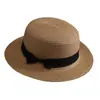 Sombrero de Paja de Copa Plana con Lazo de Verano, Sombrero de Sol Fresco y Elegante para Protección Solar, Sombrero de Sol para Viajes y Vacaciones en la Costa
