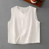 Foto Real de Nuevo Chaleco Casual de Color Sólido de Algodón y Lino de Verano 2026 para Mujer, Cuello Redondo Holgado, Top Básico Ligero sin Mangas