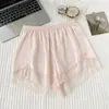 Nuevo Estilo para Mujer Anti-Exposición Verano Delgados de Encaje Satín Dobladillo sin Rizar Holgados Shorts para Casa
