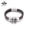 Pulsera de Acero Inoxidable y Cuero Genuino Calavera Punk Acero de Titanio Sin Decoloración Estilo Retro Europeo y Americano para Hombres y Mujeres Estilo ins Alta Textura