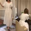 Vestido largo de verano para mujer, estilo coreano, dulce y fresco, sencillo, de color sólido, con mangas abullonadas