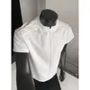 Camiseta de Manga Corta con Cuello en V Plisado para Hombre, Diseño de Verano, Estilo Americano Cleanfit, Manga Media de Hombro Normal, Moderna