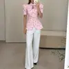 Ropa de mujer transfronteriza europea y americana 2026: nueva colección de otoño, camisa elegante y con estilo de manga corta estampada para el trabajo o uso casual