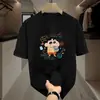Camiseta Estampada Divertida de Gato com Durian Estilo Americano Tendência Verão Nova Unissex Versátil Super Popular Par de Camisetas