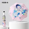 Paraguas Infantil de Astronauta Totalmente Automático Esquinas Redondeadas Plegable Antirrebote Para Lluvia o Sol Doble Uso para Niños y Niñas Estudiantes que Van a la Escuela