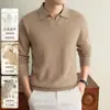 Estilo Old Money, suéter de lana cepillada con cuello con muesca, nueva colección otoño/invierno 2026 para hombre, que contiene seda, 16-gauge, 43-count, suéter de cachemira de 2 cabos