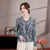 Camisa de manga larga para mujer de mediana edad, nuevo estilo primavera y otoño 2026, ropa para madre, blusa estampada, camiseta top con cuello en V adelgazante para mujer