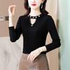 Camiseta de Punto Negra de Manga Larga para Mujer 2025 Nuevo Estilo Primavera y Otoño Camiseta Adelgazante con Camiseta Interior Top Invierno
