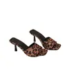Sandalias de Moda de Verano para Mujer con una Sola Tira Tacones Altos Sexy Estampado de Leopardo Sandalias de Punta Abierta Cuadrada