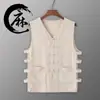 Colete de homem velho verão casual colete de linho colete algodão e linho moletom masculino fivela retrô estilo chinês jaqueta magma camisa sem mangas